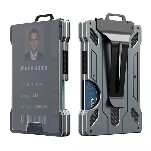 KEYMARX Carteira minimalista masculina fina pop-up com bloqueio de RFID, porta-cartões de metal com alça para dinheiro, comporta 15 cartões mais dinheiro - caixa de presente, Preto, Slim
