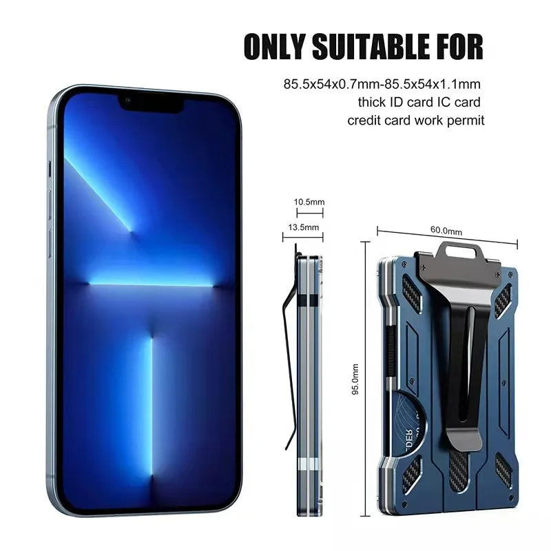 KEYMARX Carteira minimalista masculina fina pop-up com bloqueio de RFID, porta-cartões de metal com alça para dinheiro, comporta 15 cartões mais dinheiro - caixa de presente, Preto, Slim