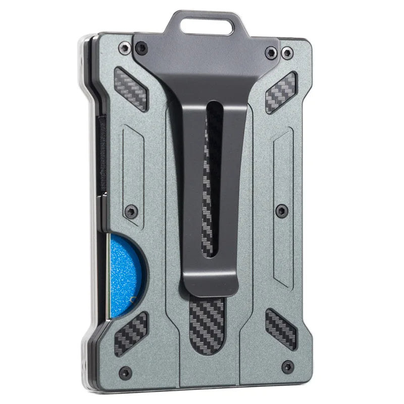 KEYMARX Carteira minimalista masculina fina pop-up com bloqueio de RFID, porta-cartões de metal com alça para dinheiro, comporta 15 cartões mais dinheiro - caixa de presente, Preto, Slim