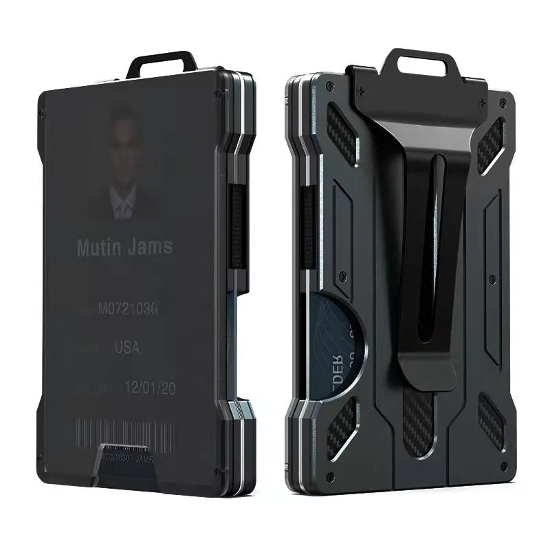 KEYMARX Carteira minimalista masculina fina pop-up com bloqueio de RFID, porta-cartões de metal com alça para dinheiro, comporta 15 cartões mais dinheiro - caixa de presente, Preto, Slim