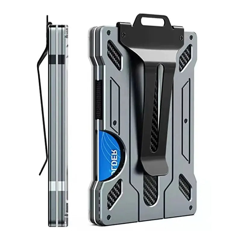 KEYMARX Carteira minimalista masculina fina pop-up com bloqueio de RFID, porta-cartões de metal com alça para dinheiro, comporta 15 cartões mais dinheiro - caixa de presente, Preto, Slim