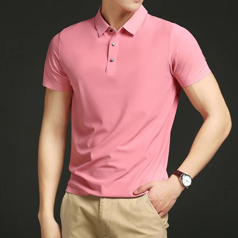Camisa Polo Masculina em Seda Gelo