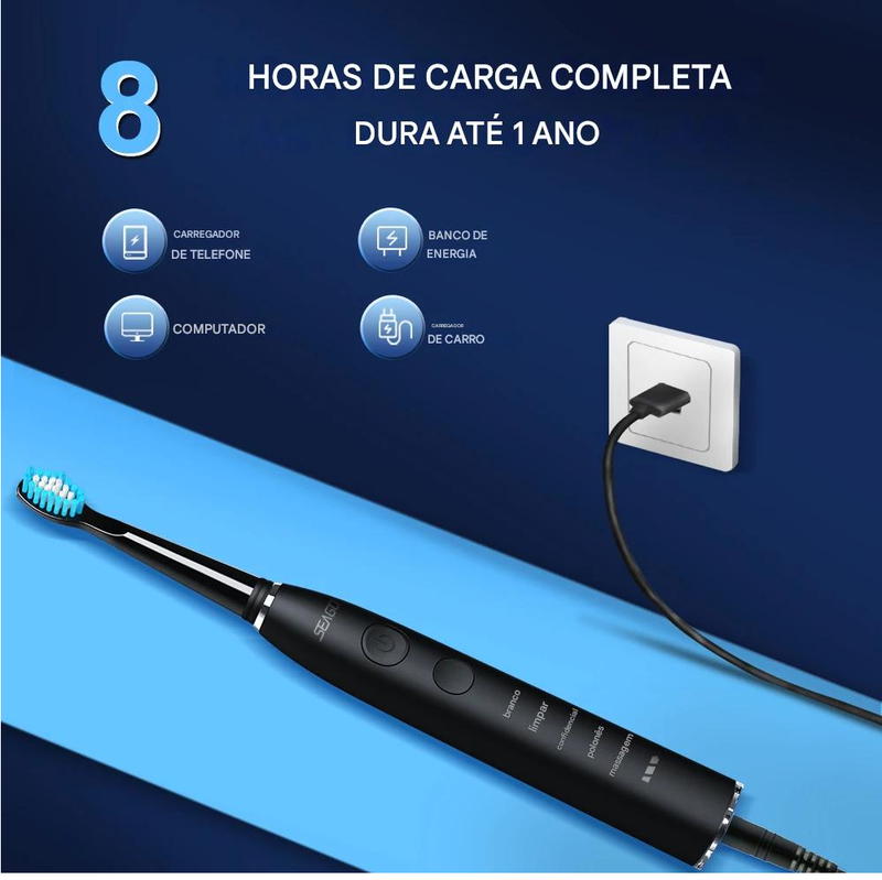 Escova de dentes elétrica sônica  360 dias de carga