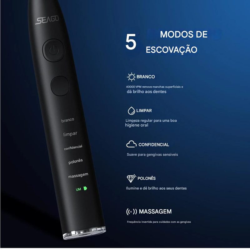 Escova de dentes elétrica sônica  360 dias de carga